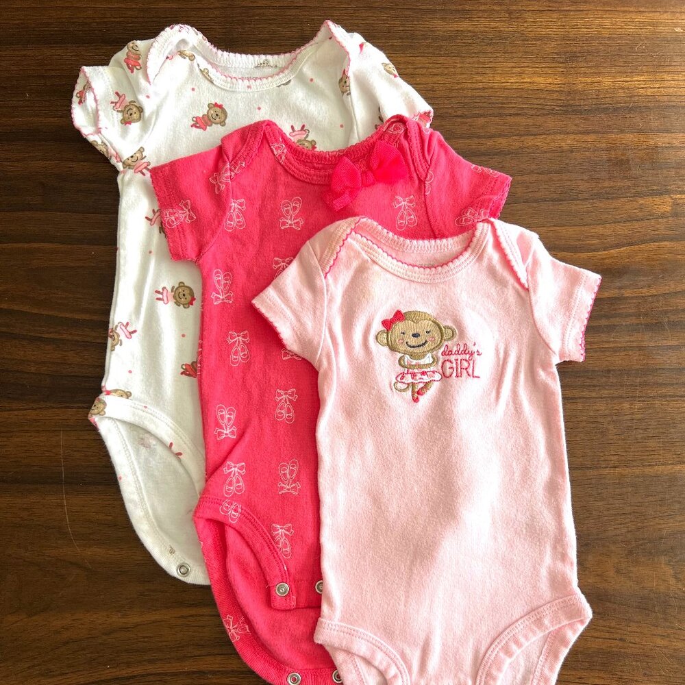 Baby Girl | Carter's | 3 PC Pink/White Bodysuits | 3M